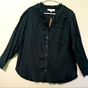 Loft Dotted Blouse - Size 16 Dark Teal